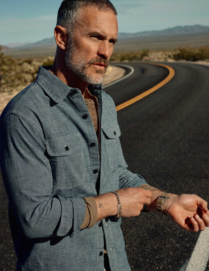 Hawker Indigo End-on-End Camp Shirt in Medium Wash