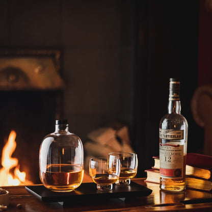 Nude Glass Malt Whiskey Bottle with Wooden Tray