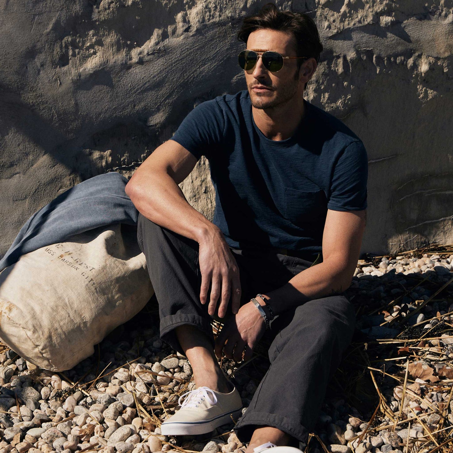Rivay Indigo Slub Jersey Pocket Tee