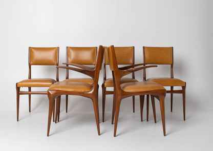 Carlo De Carli Model 671 Dining Chairs – Set of Six in Walnut for Singer & Sons