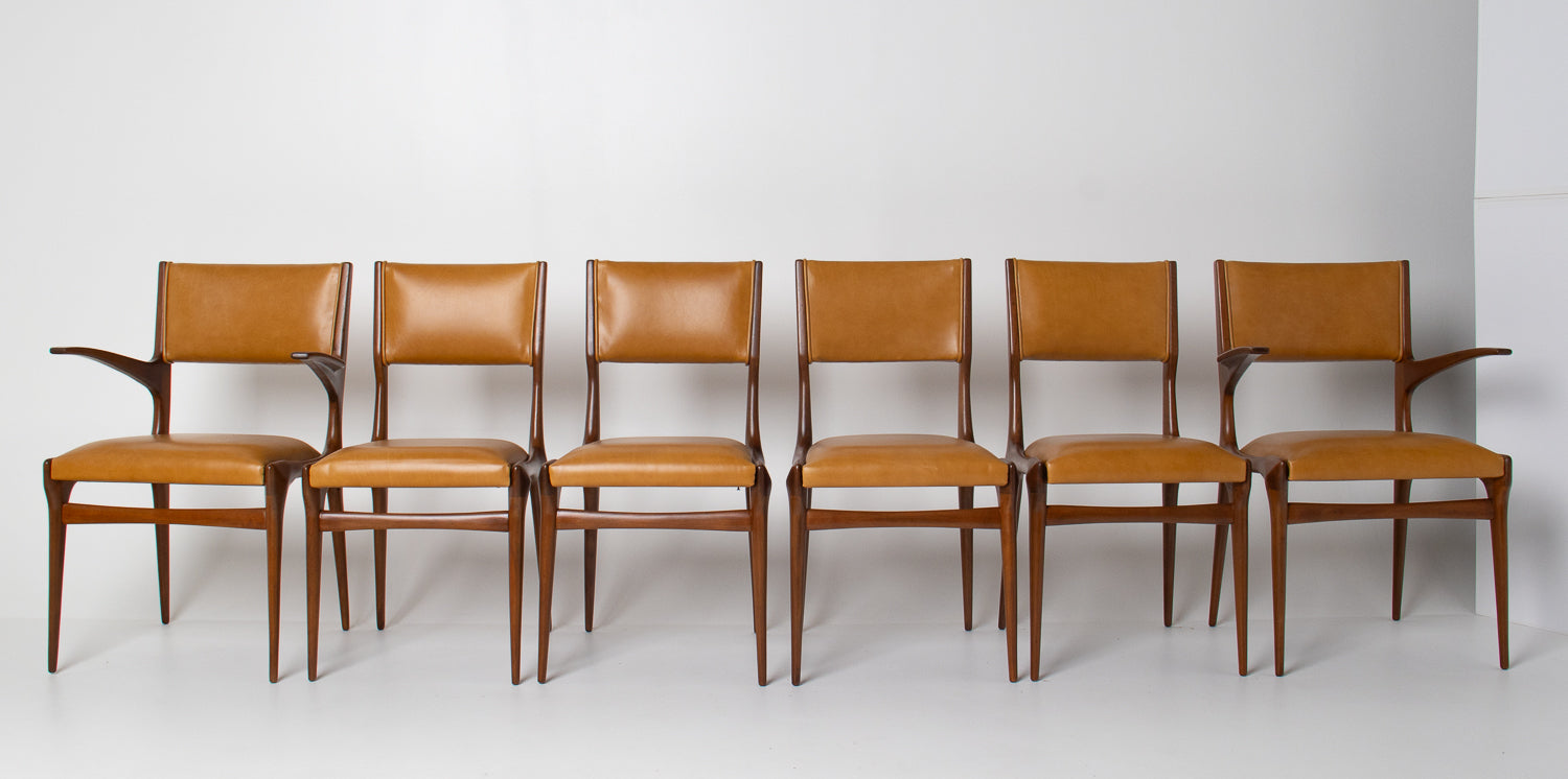 Carlo De Carli Model 671 Dining Chairs – Set of Six in Walnut for Singer & Sons