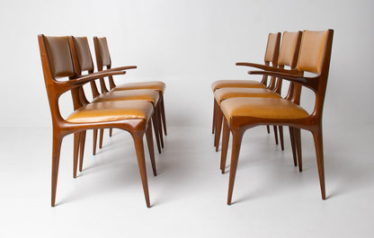 Carlo De Carli Model 671 Dining Chairs – Set of Six in Walnut for Singer & Sons