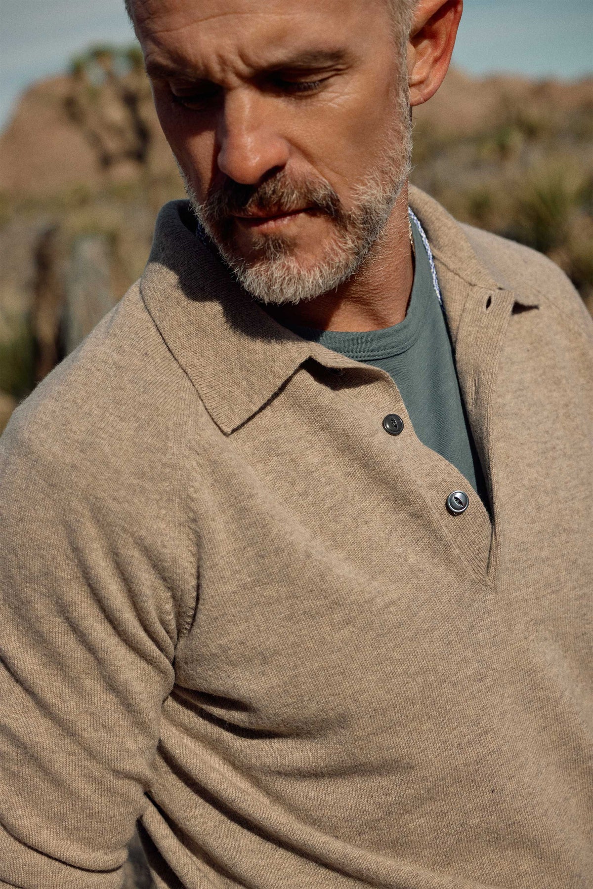 Rivay Luca Italian Wool Sweater Polo in Camel