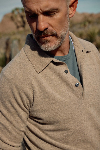 Rivay Luca Italian Wool Sweater Polo in Camel