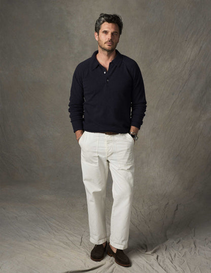 Rivay Luca Italian Wool Sweater Polo in Navy