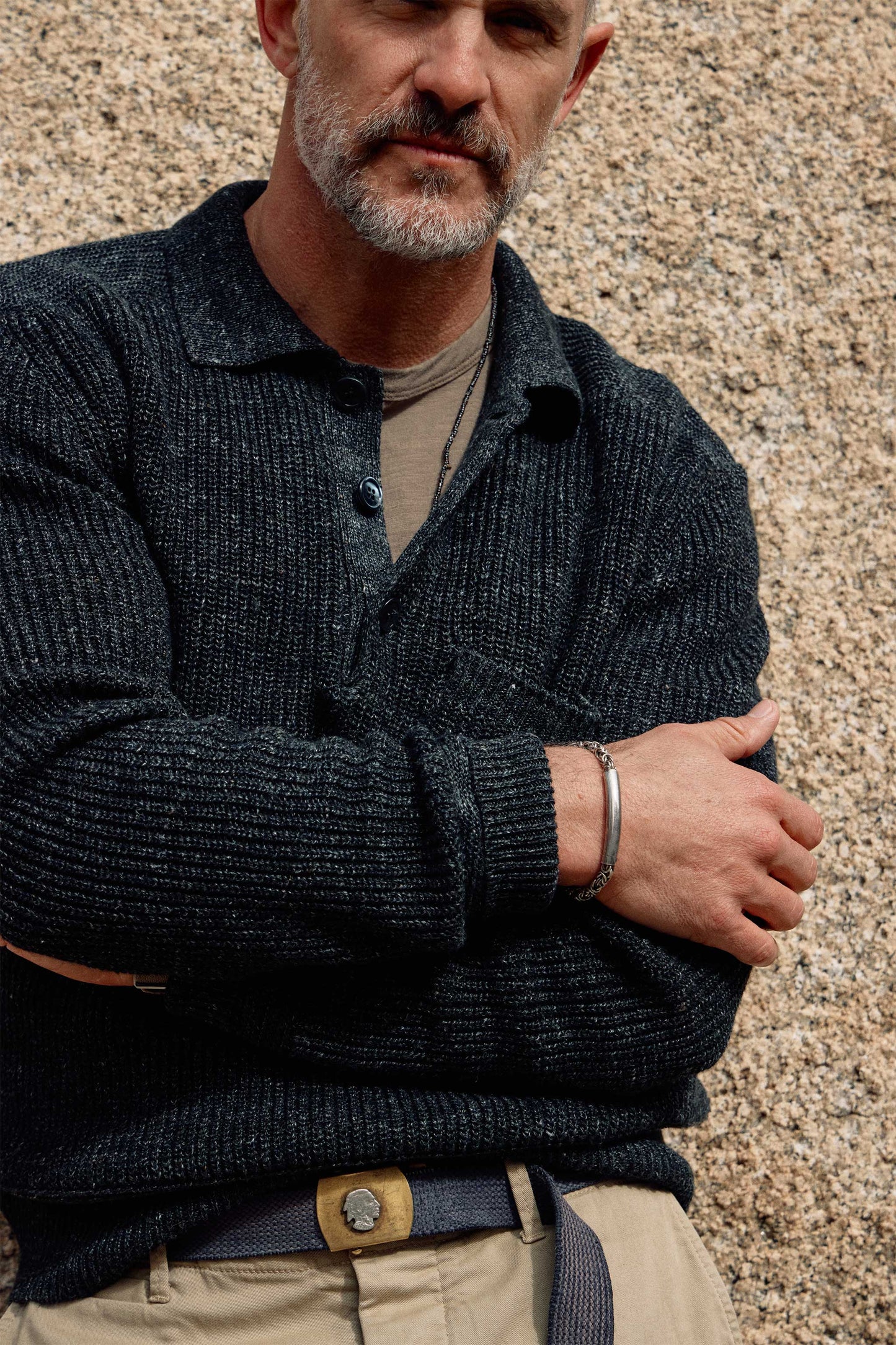 Porto Linen Cotton Sweater in Black Marl