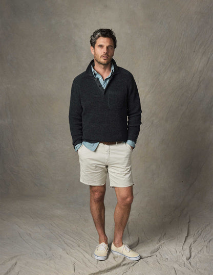 Porto Linen Cotton Sweater in Black Marl