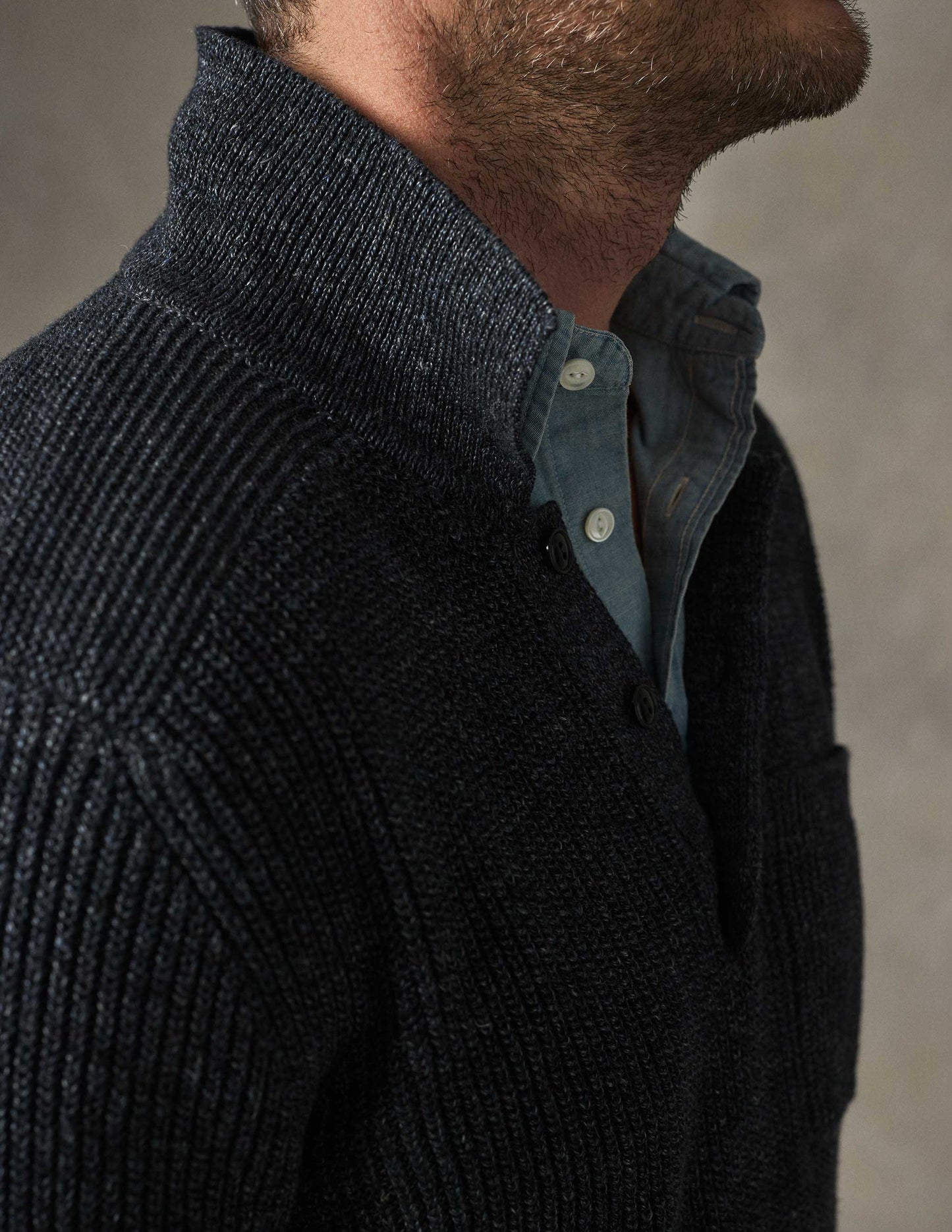 Porto Linen Cotton Sweater in Black Marl