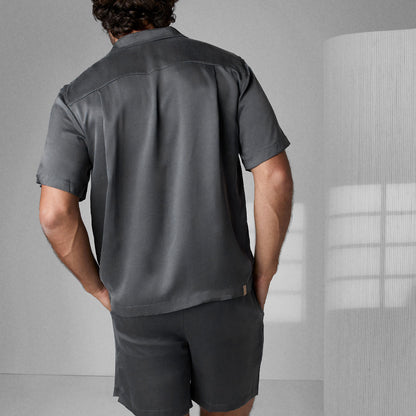 Lunya Men's Meditative Grey Washable Silk Button Up Short Set