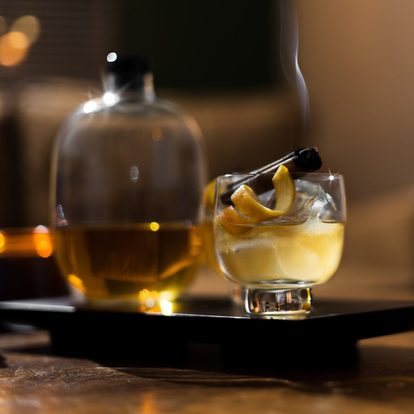 Nude Malt Whiskey Bottle with Wooden Tray