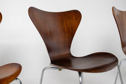 Set of 4 Arne Jacobsen for Fritz Hansen Series 7 Chairs in Rosewood Model 3107