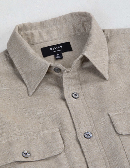 Miles Brushed Flannel Camp Shirt in Camel