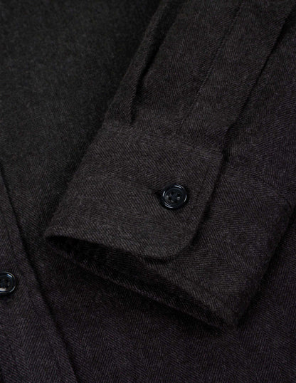 Miles Brushed Flannel Camp Shirt in Dark Brown