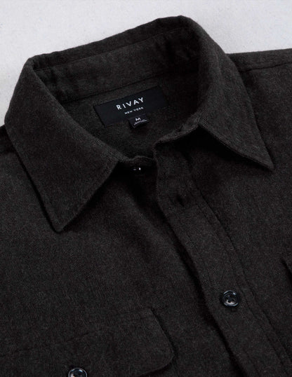 Miles Brushed Flannel Camp Shirt in Dark Brown