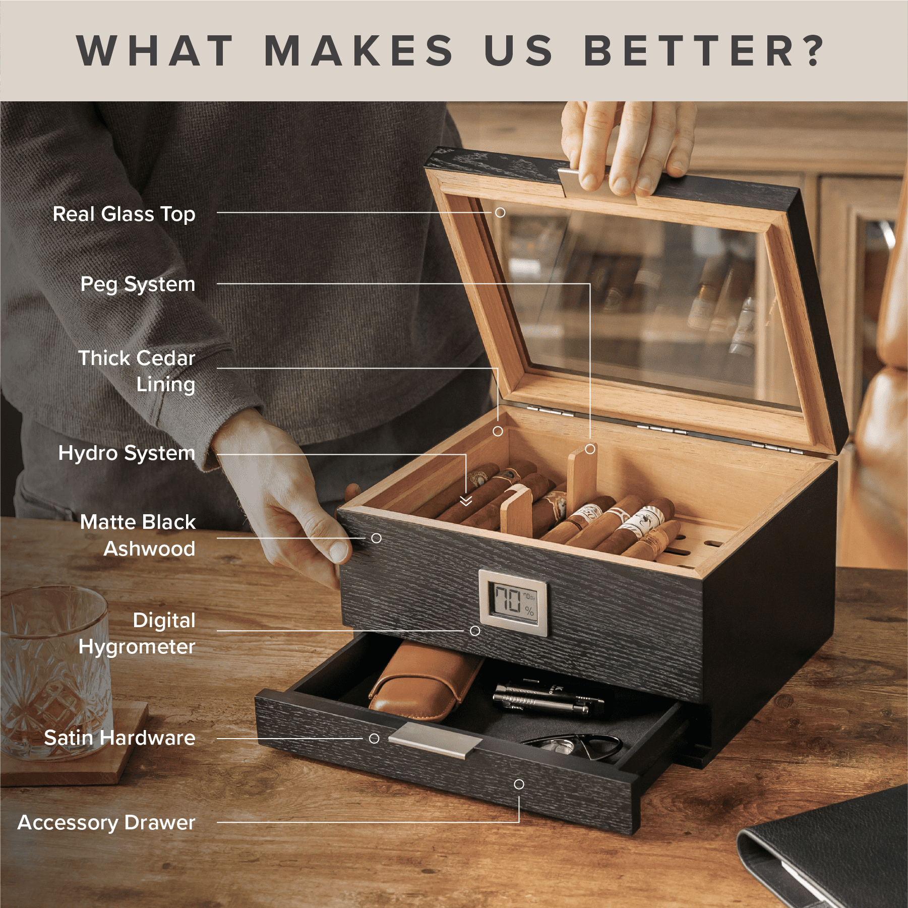 Klaro Mill Glass Top Humidor
