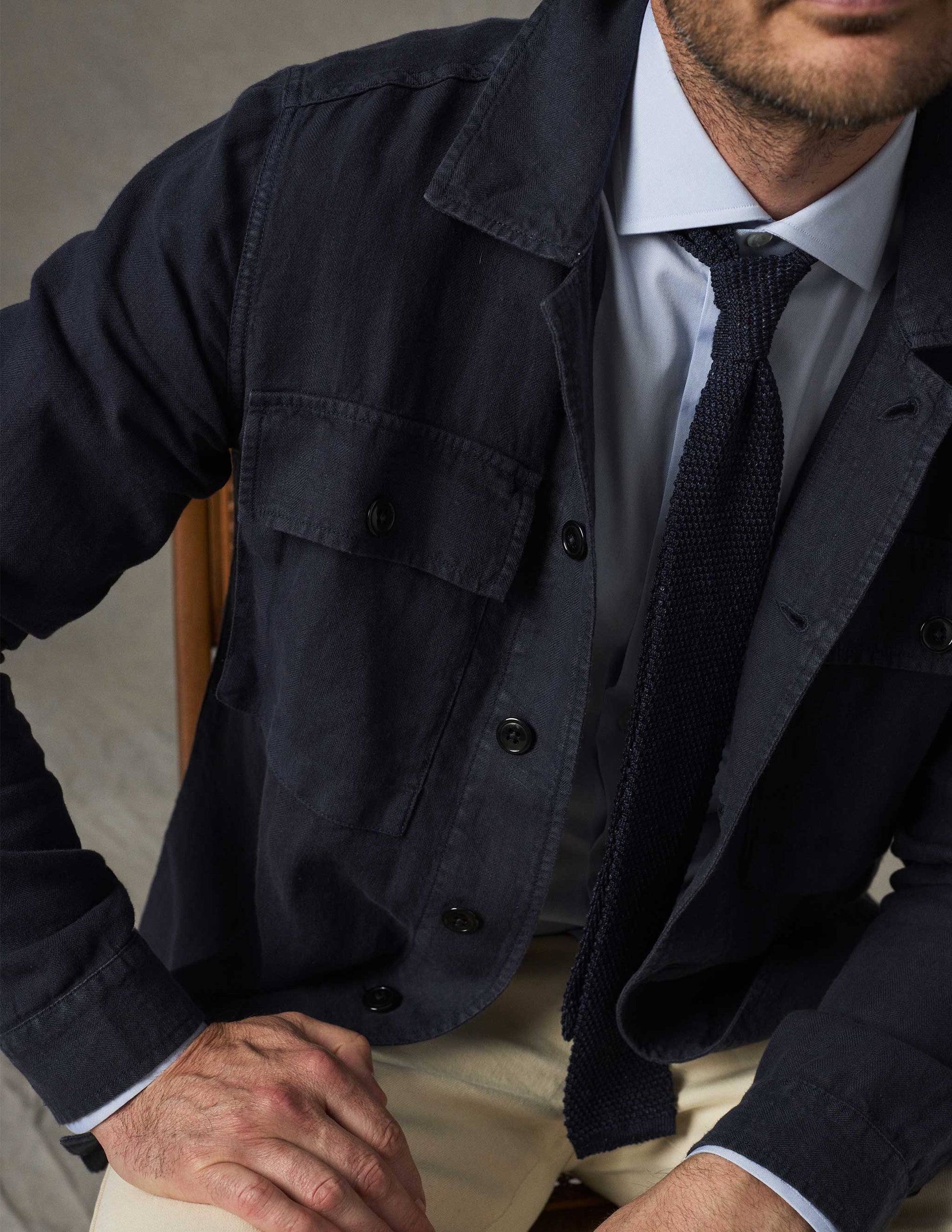 Linen Correspondent Jacket in Dark Navy