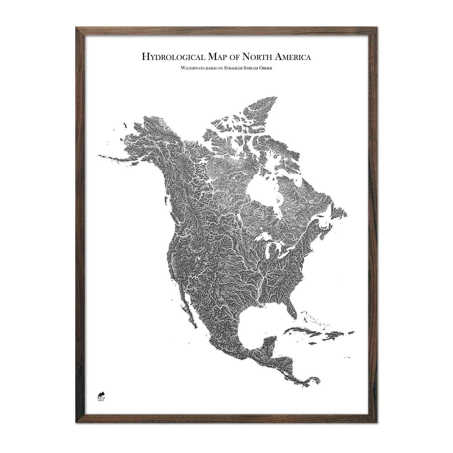Hydrological Map of North America Black w Walnut