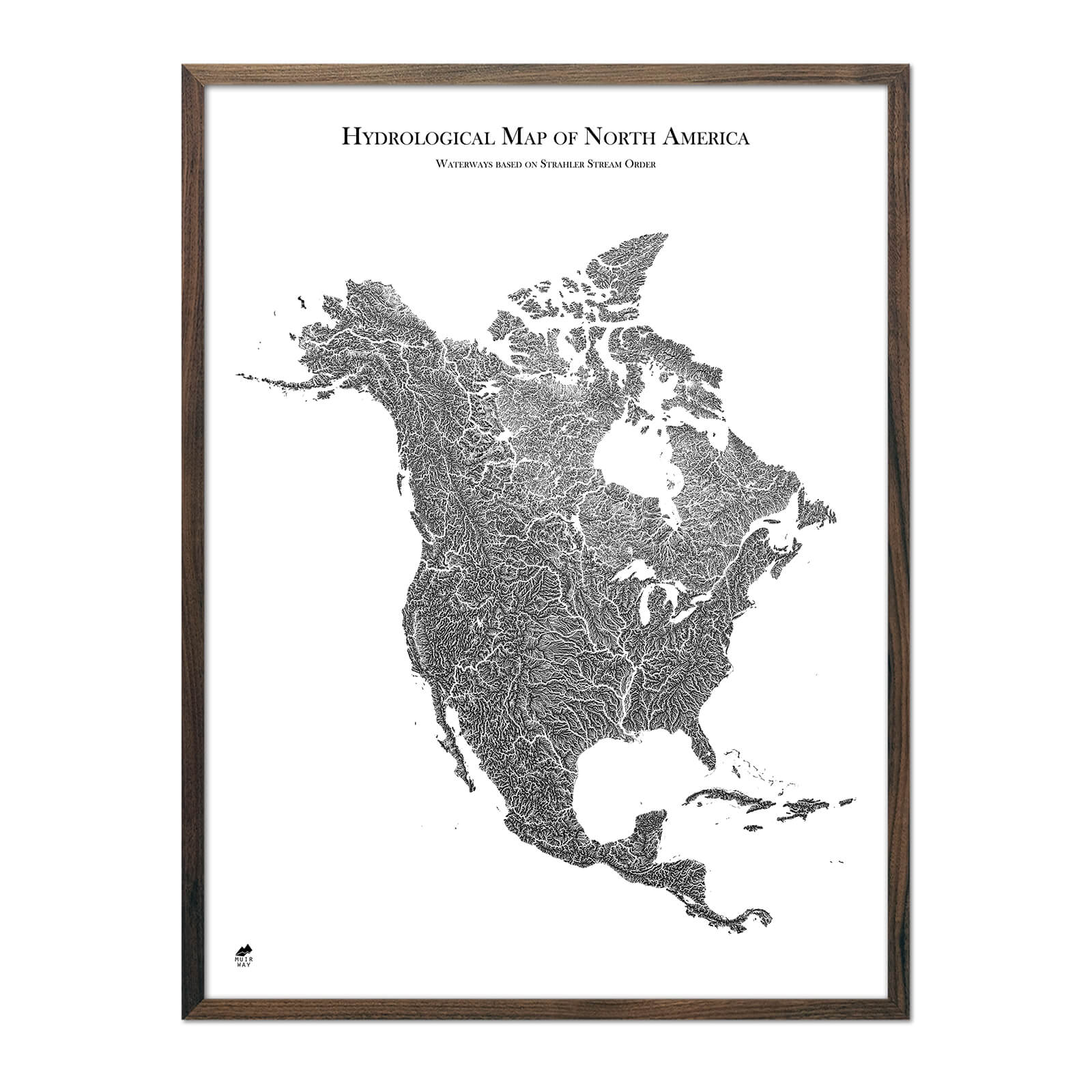Hydrological Map of North America Black w Walnut