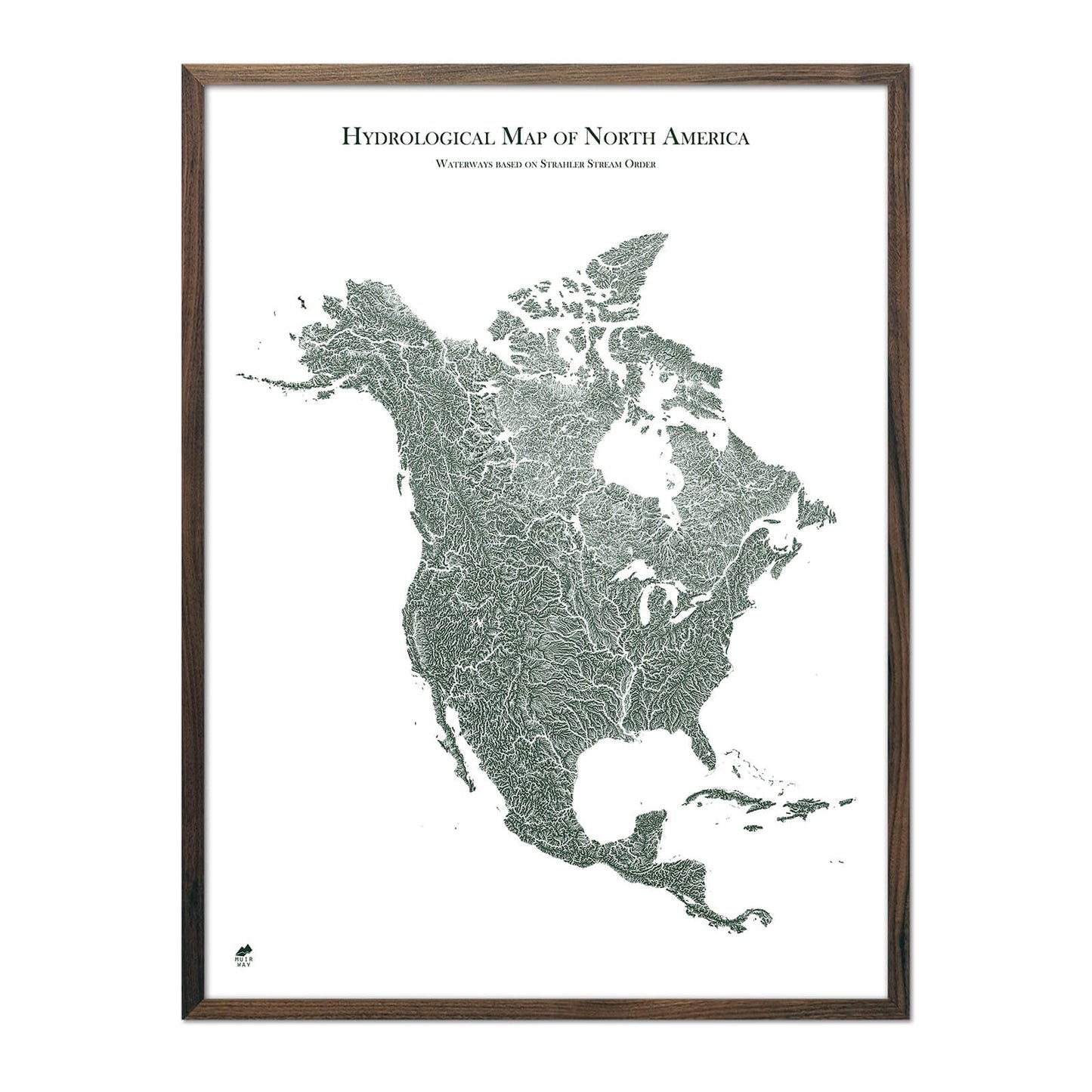 Hydrological Map of North America Green w Walnut