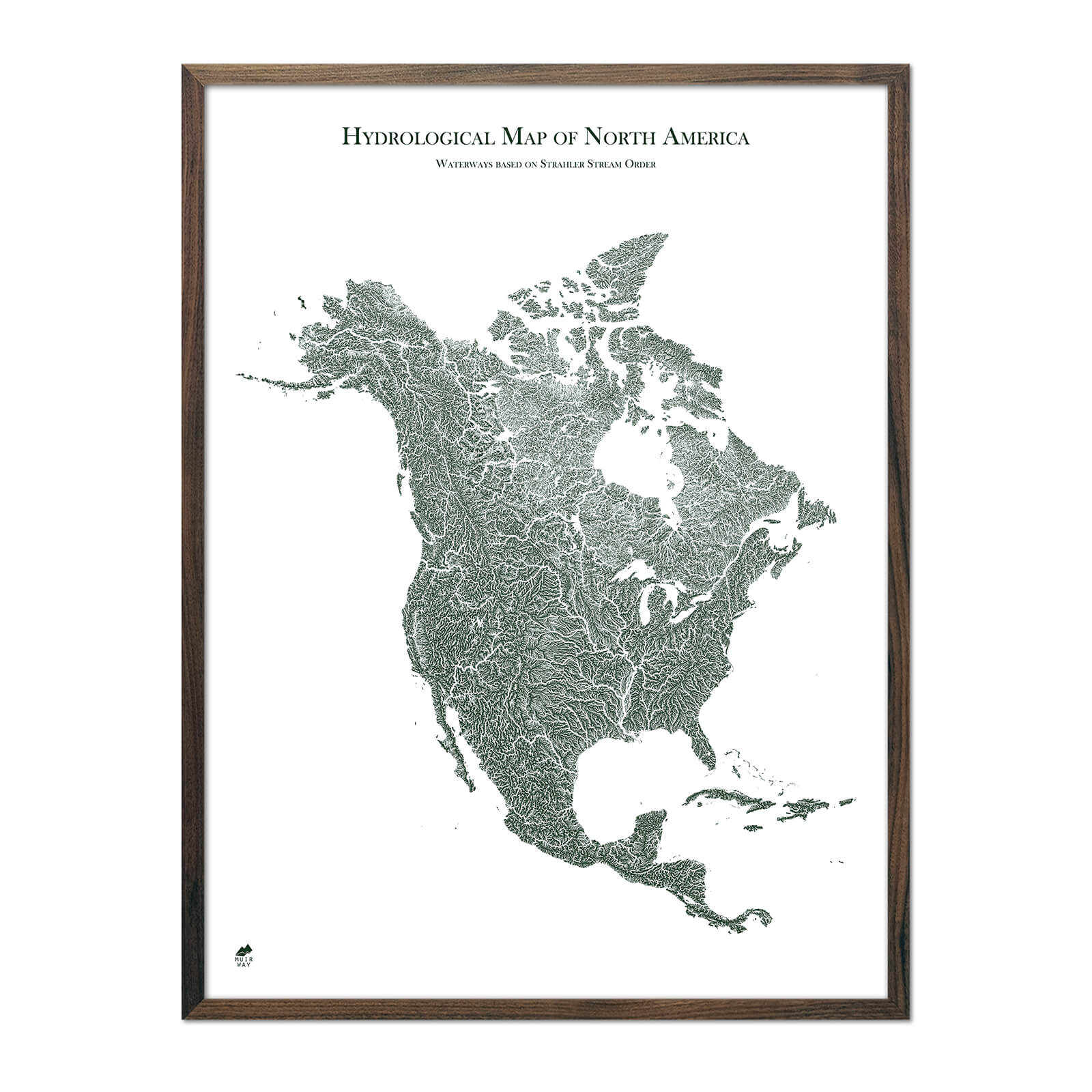 Hydrological Map of North America Green w Walnut