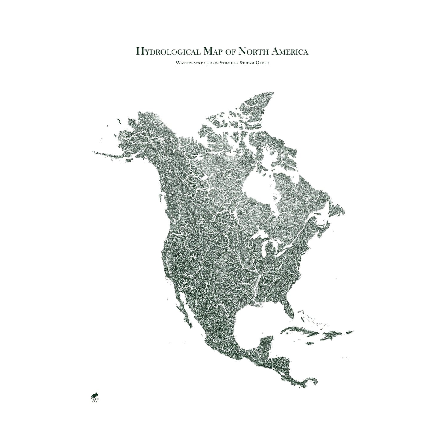 Hydrological Map of North America Green