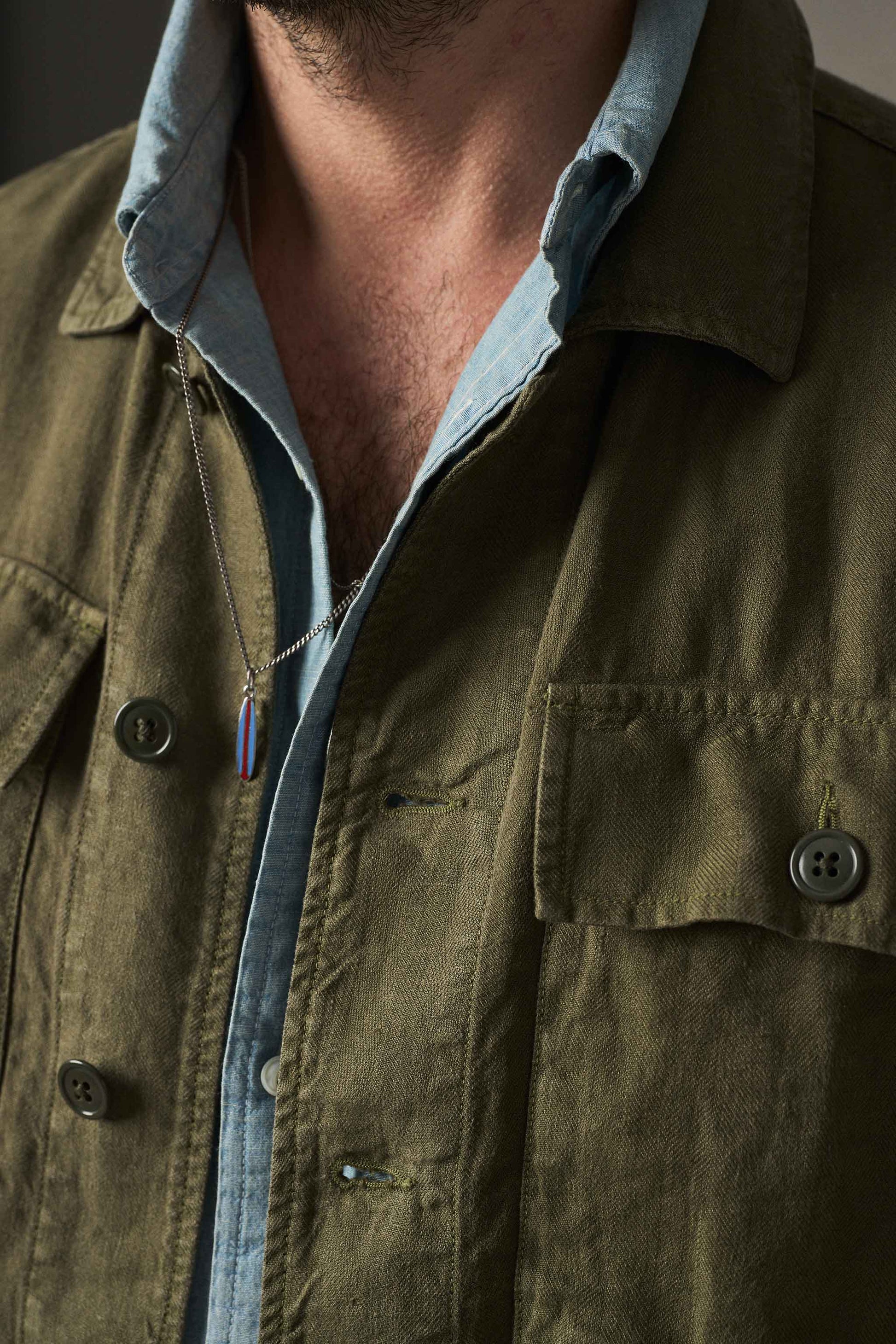 Linen Correspondent Jacket in Military Olive
