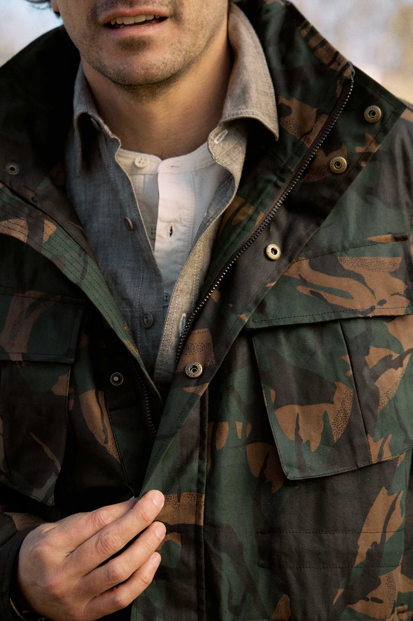 Rivay Waxed Cotton Camo Field Jacket