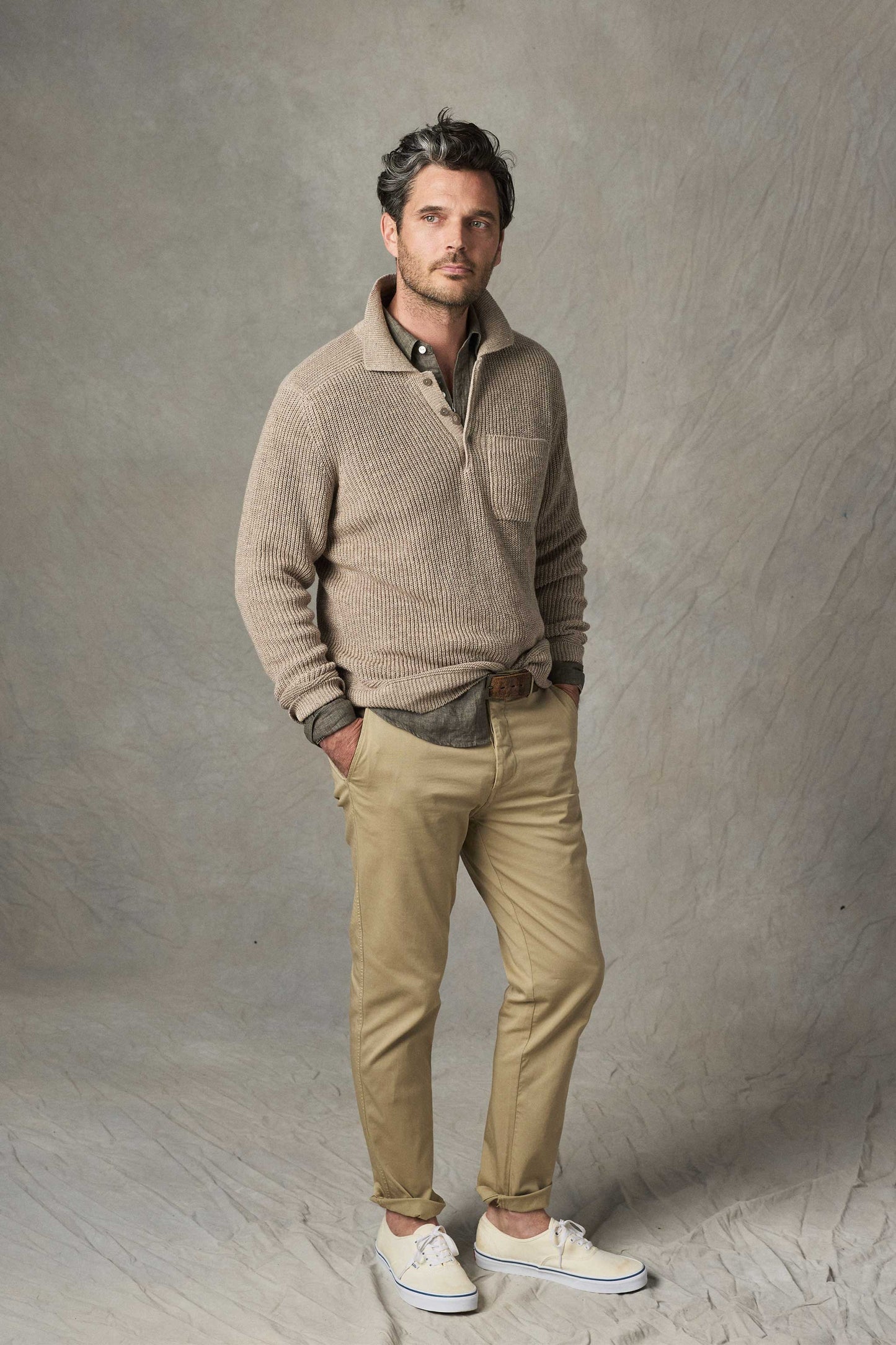 Porto Linen Cotton Sweater in Driftwood