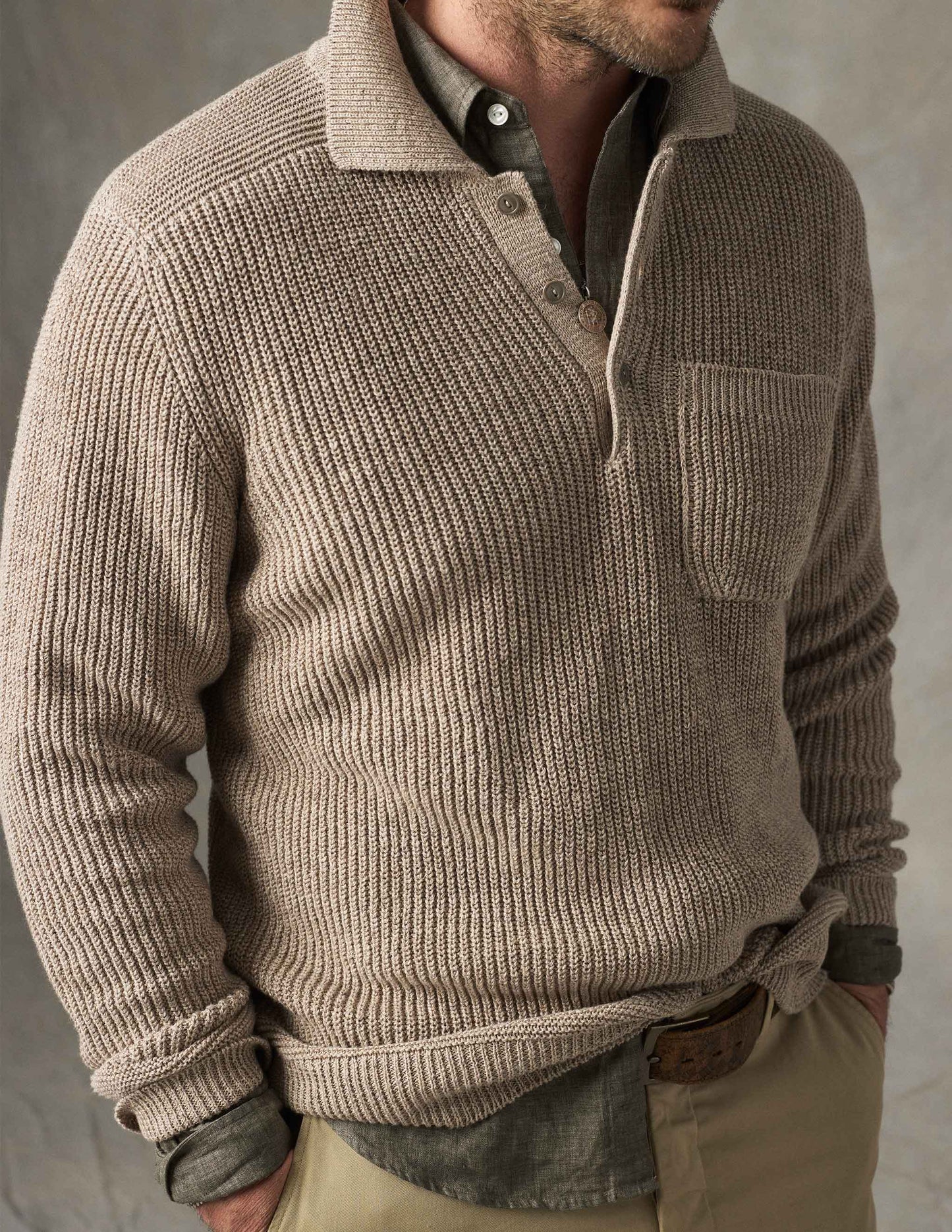 Porto Linen Cotton Sweater in Driftwood