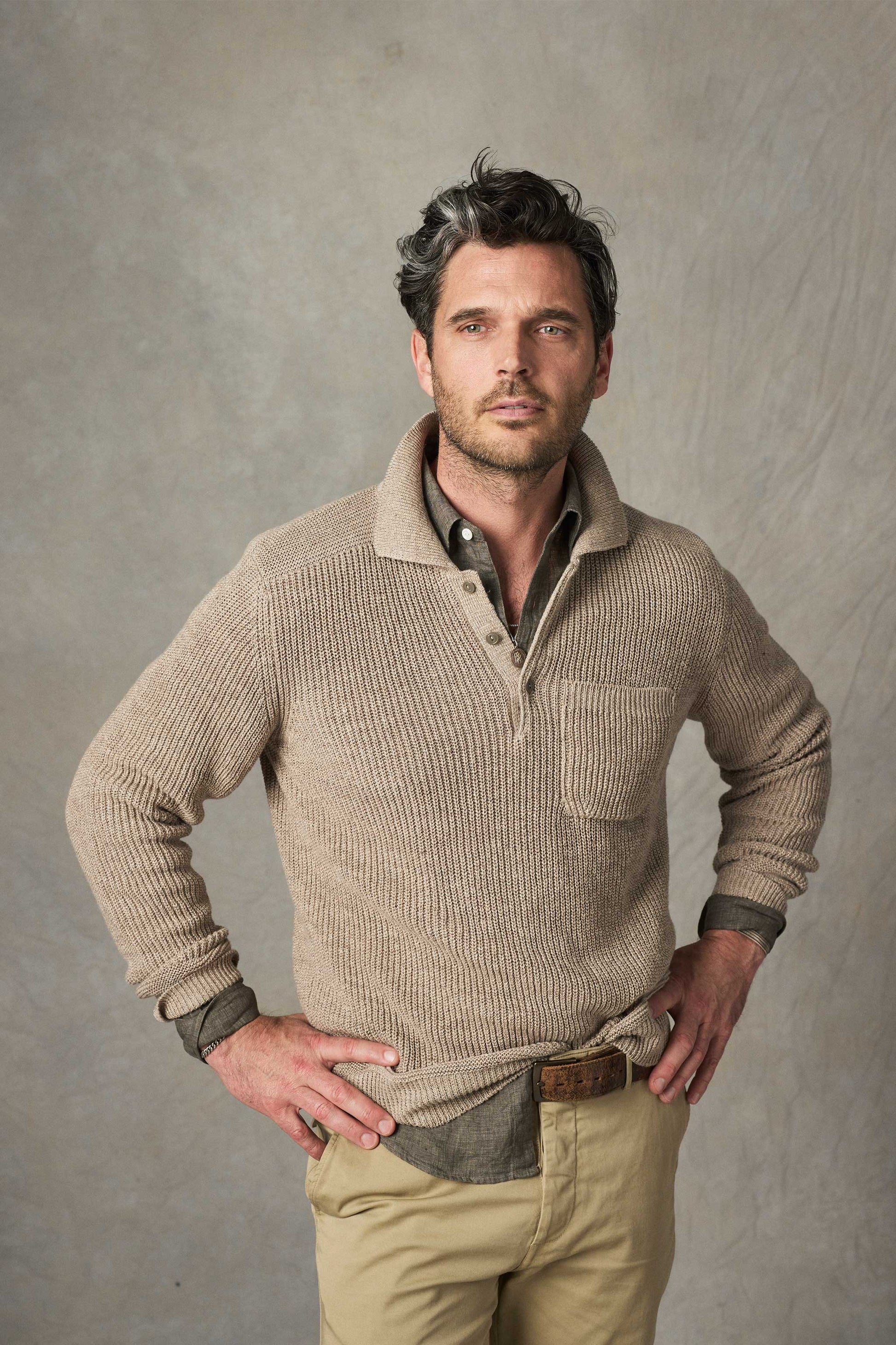 Porto Linen Cotton Sweater in Driftwood