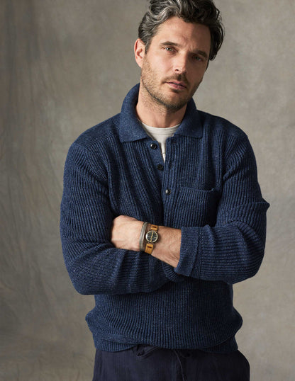 Porto Linen Cotton Sweater in Indigo