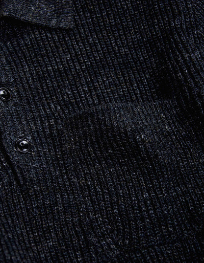 Porto Linen Cotton Sweater in Black Marl