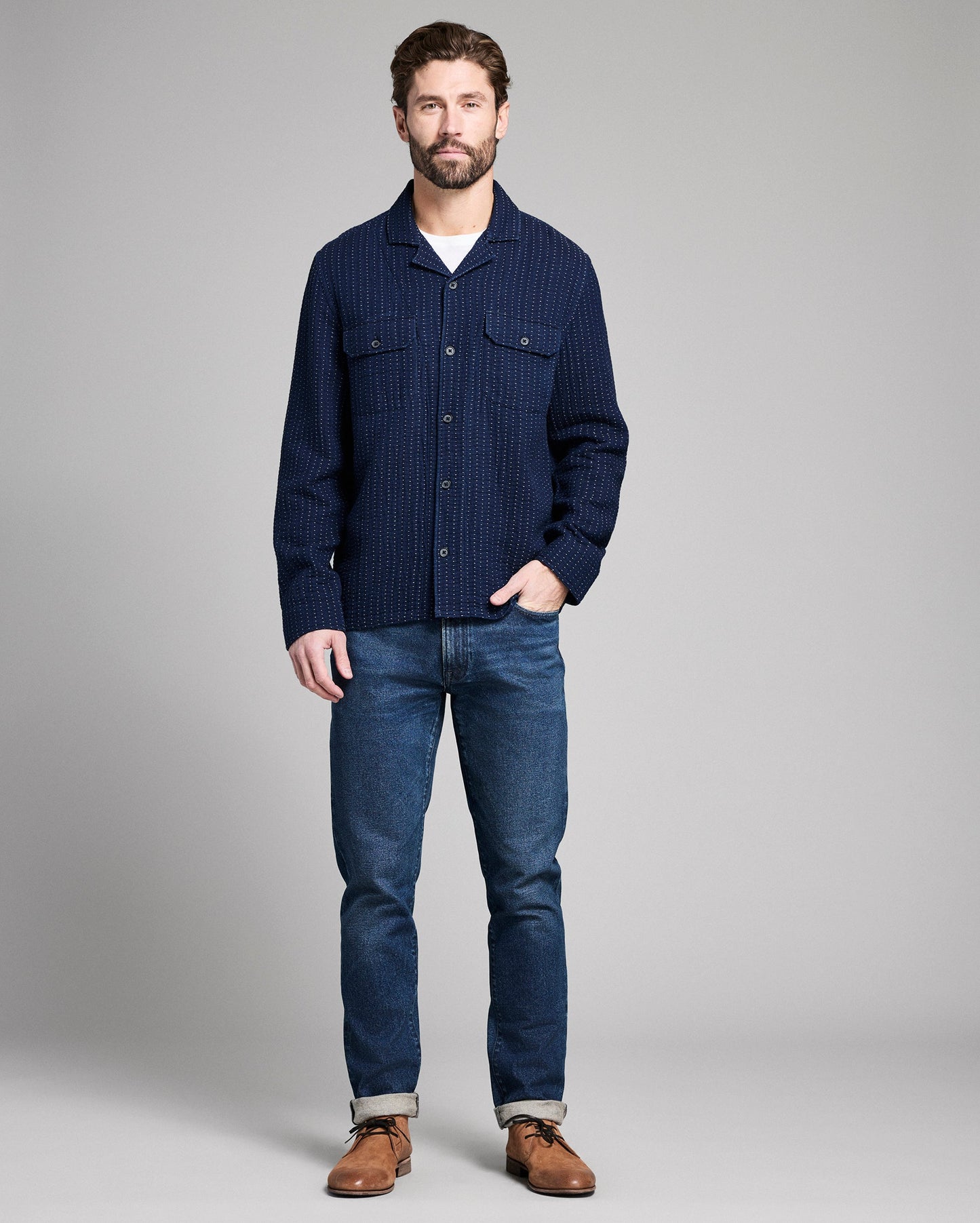 Billy Reid Pin Dot Dobby Two Pocket Overshirt
