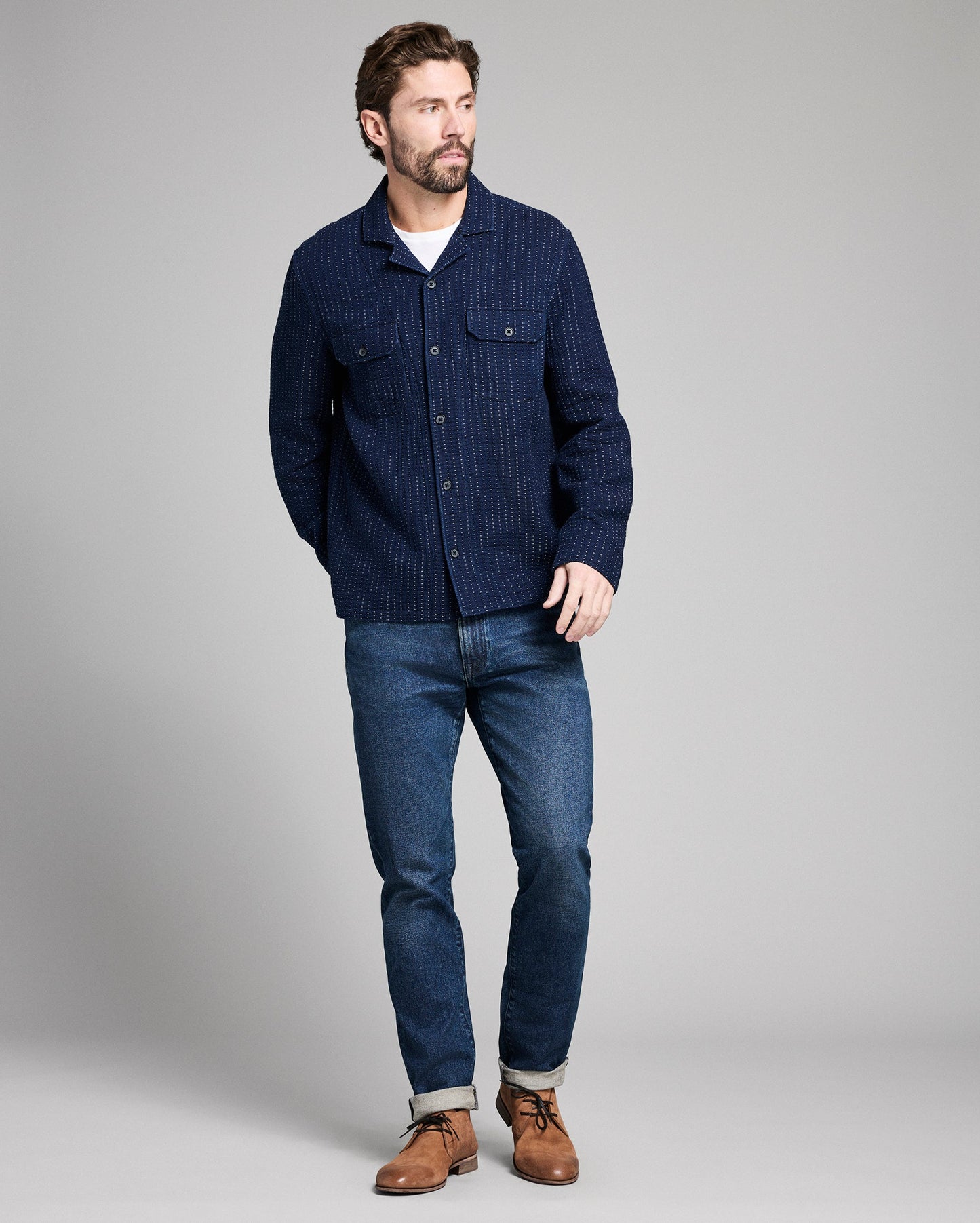 Billy Reid Pin Dot Dobby Two Pocket Overshirt