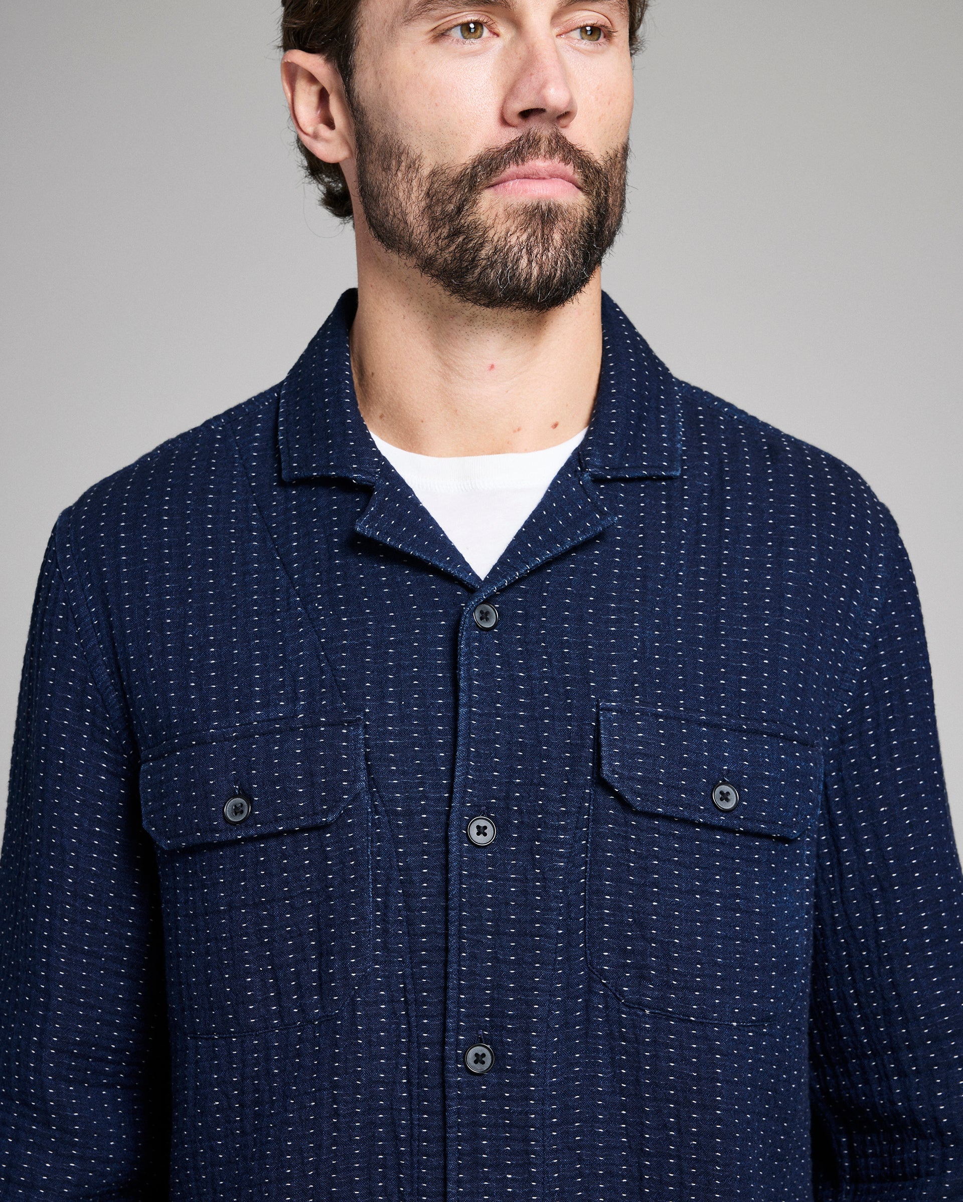 Billy Reid Pin Dot Dobby Two Pocket Overshirt
