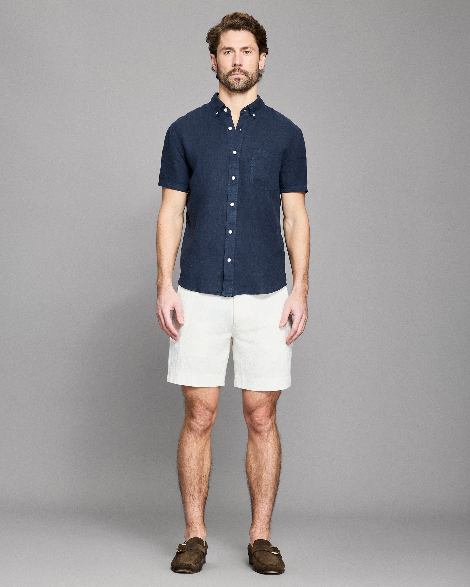 Billy Reid Short Sleeve Linen Tuscumbia Shirt Button Down