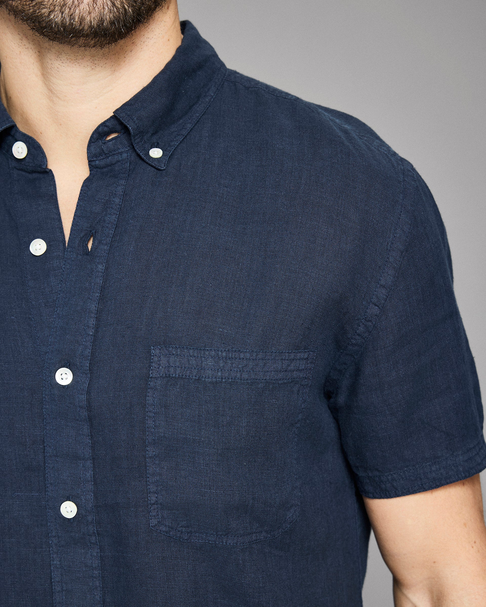 Billy Reid Short Sleeve Linen Tuscumbia Shirt Button Down
