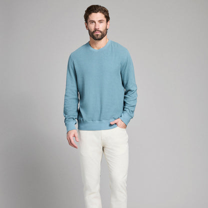 Billy Reid Crinkle Rib Crew in Steel Blue