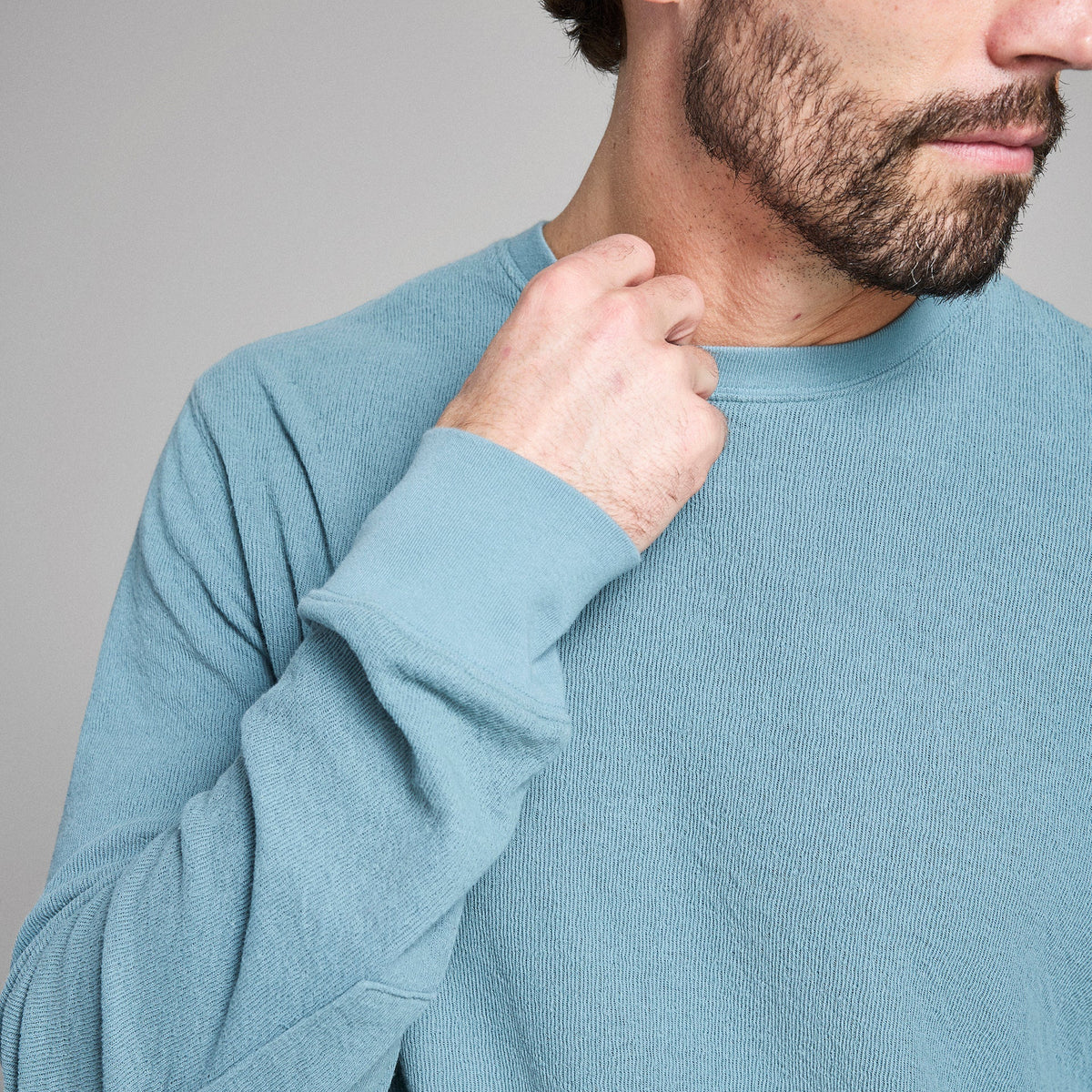 Billy Reid Crinkle Rib Crew in Steel Blue