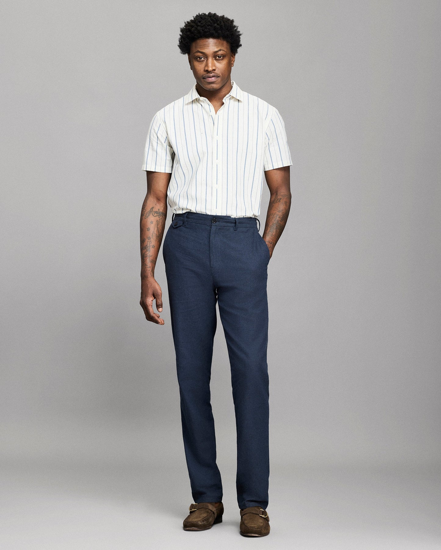 Billy Reid Chambray Flat Front Pant