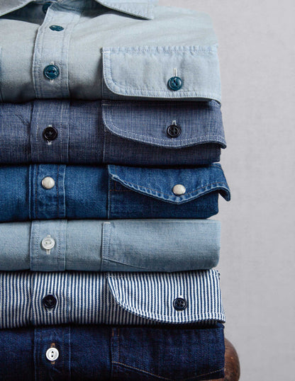 Hawker Indigo End-on-End Camp Shirt in Medium Wash