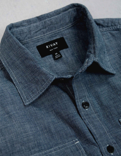 Hawker Indigo End-on-End Camp Shirt in Medium Wash