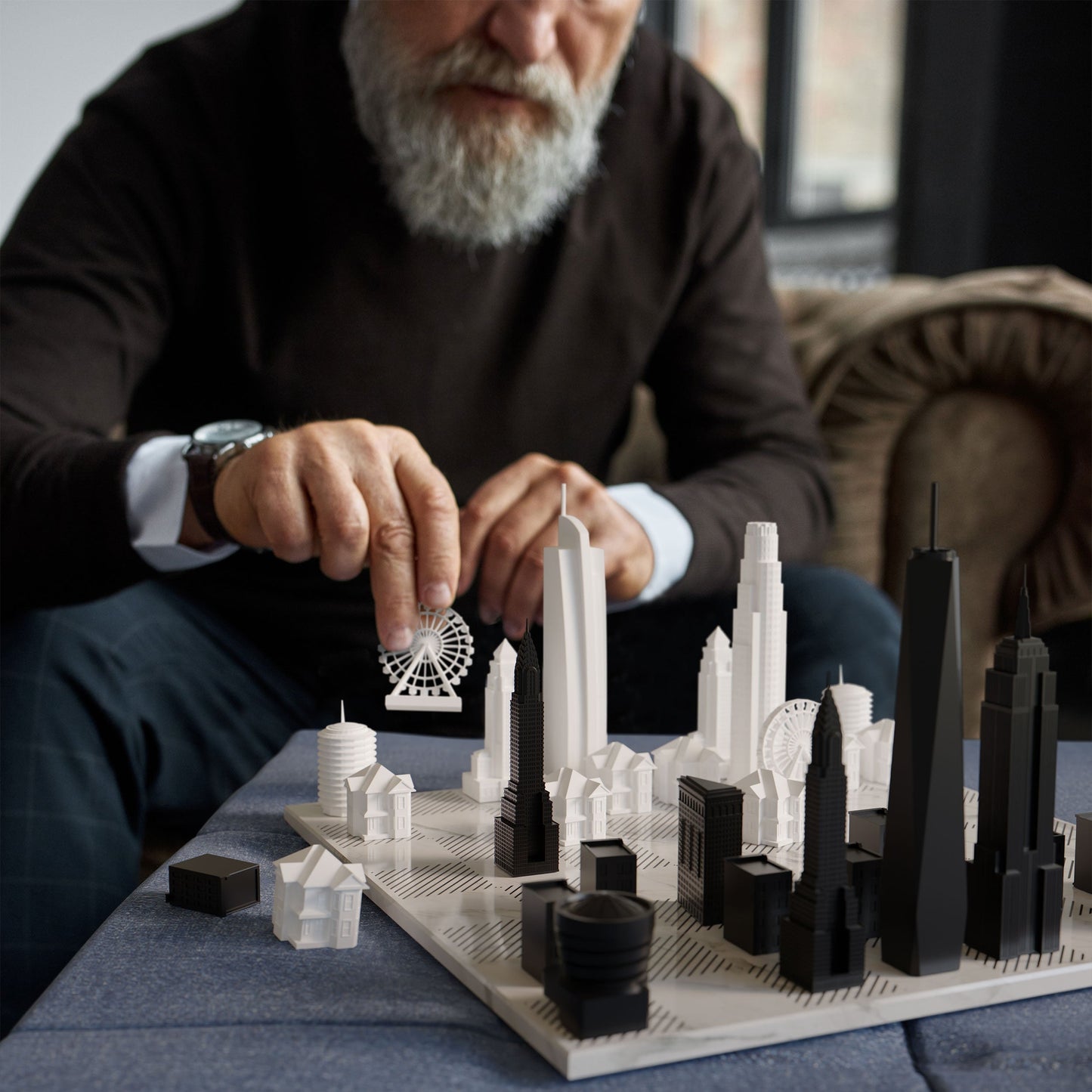 New York Vs. Los Angeles Marble Board Chess Set