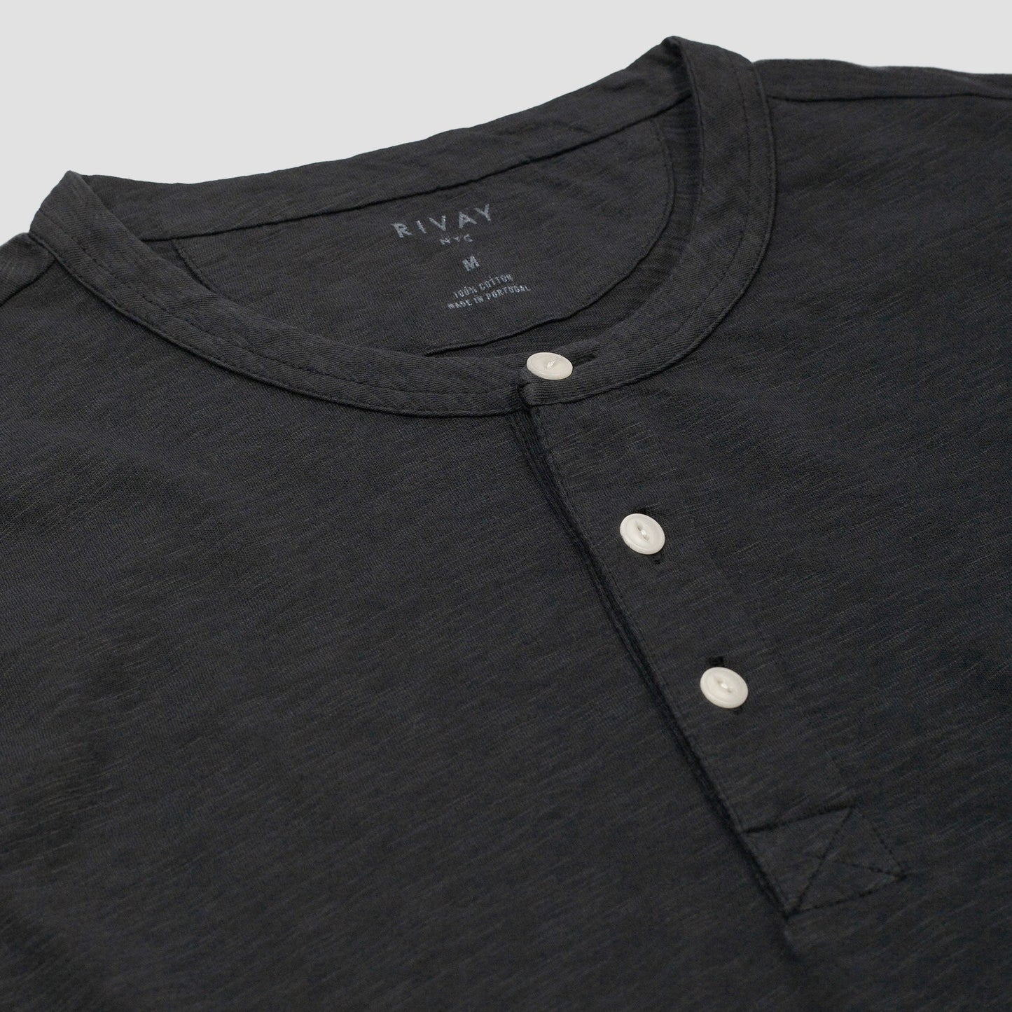 Rivay Slub Cotton Faded Black Henley