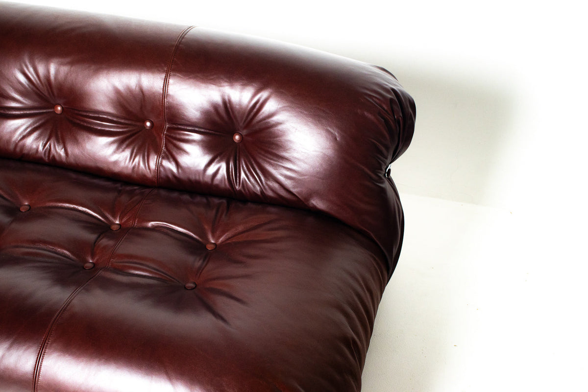Soriana Love Seat Sofa and Ottoman in New Leather by Afra & Tobia Scarpa for Cassina