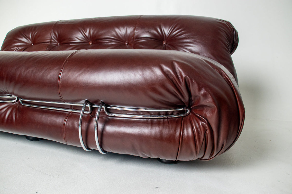 Soriana Love Seat Sofa and Ottoman in New Leather by Afra & Tobia Scarpa for Cassina