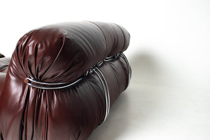 Soriana Love Seat Sofa and Ottoman in New Leather by Afra & Tobia Scarpa for Cassina