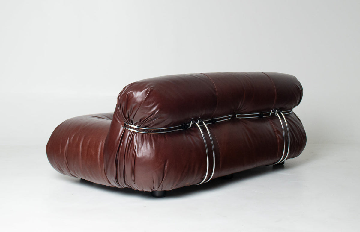 Soriana Love Seat Sofa and Ottoman in New Leather by Afra & Tobia Scarpa for Cassina