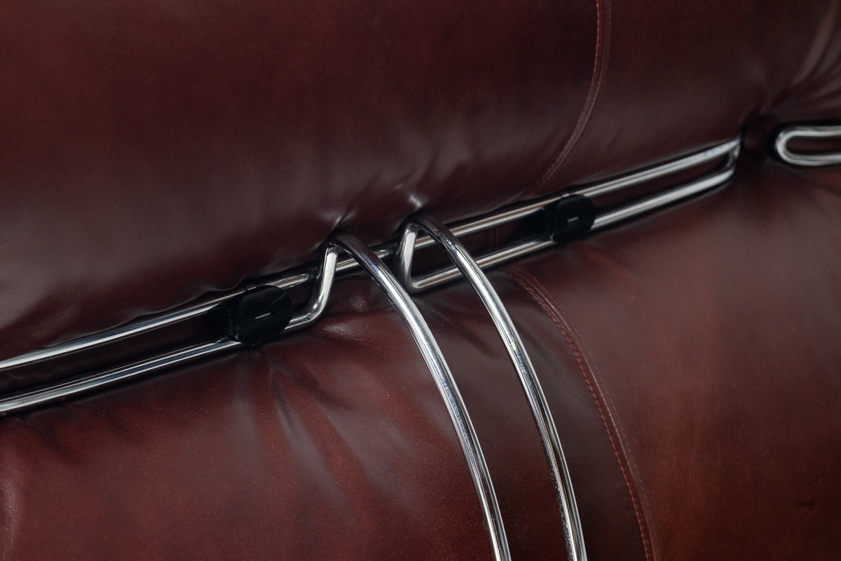 Soriana Love Seat Sofa and Ottoman in New Leather by Afra & Tobia Scarpa for Cassina