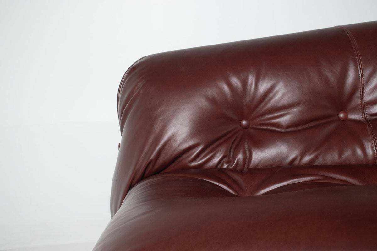 Afra & Tobia Scarpa for Cassina “Soriana” Four-Seat Sofa & Ottoman in New Burgandy Leather